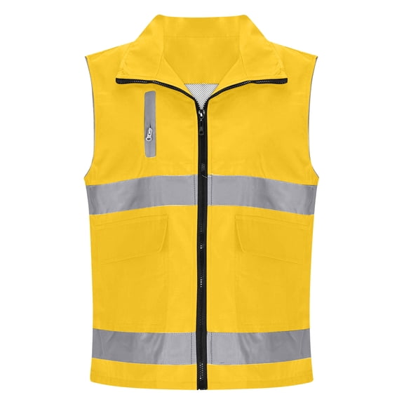 Ohufall Vests for Women Reflective Strips Safety Work Vest Lapel Collar Multi Pocket Fishing Hiking Sleeveless Jacket