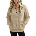 thumbnail image 1 of Ohufall Warm Winter Casual Wear Women's Corduroy Sweatshirt, 1/4 Snap Mock Neck Long Sleeve Oversized Pullover Top With Pockets, 1 of 6
