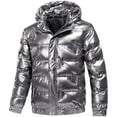 thumbnail image 1 of Ohufall Winter Jackets For Men Shiny Hooded Reflective Down Jacket Cotton Jacket on Clearance, 1 of 5