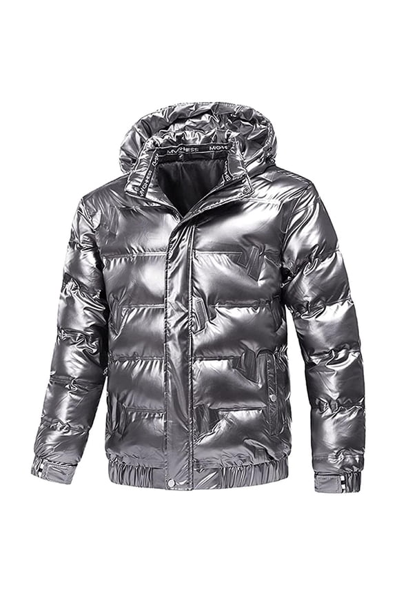 Winter Jackets For Men Shiny Hooded Reflective Down Jacket Cotton Jacket on Clearance