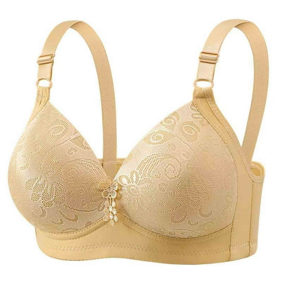Ohufall Wirefree Bras for Women ,Plus Size Adjustable Shoulder Straps Lace Bra Wirefreee Extra-Elastic Bra Active Yoga Sports Bras 36C-42C, Summer