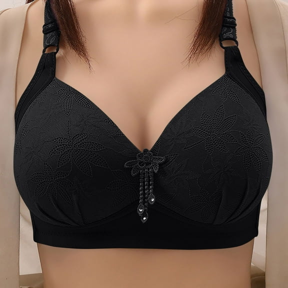 Ohufall Wirefree Bras for Women ,Plus Size Adjustable Shoulder Straps Lace Bra Wirefreee Extra-Elastic Bra Active Yoga Sports Bras 36C-42C, Summer
