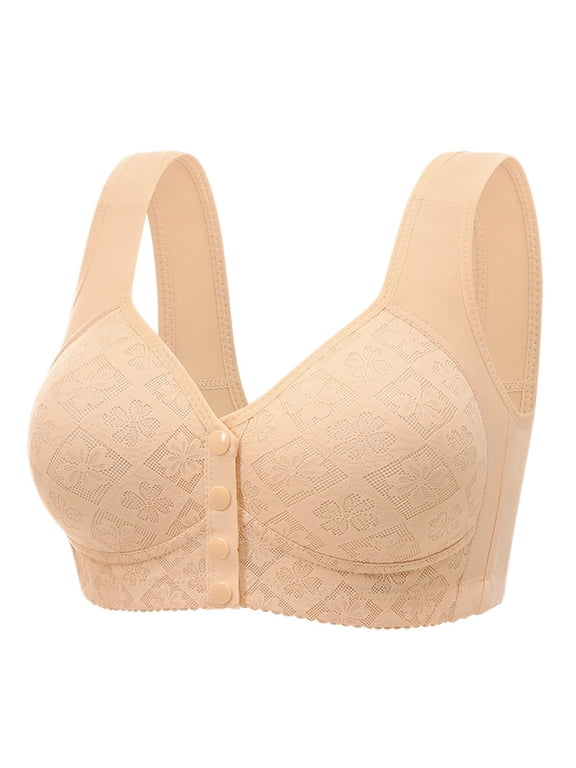Wirefree Bras for Women ,Plus Size Front Closure Lace Bra Wirefreee Extra-Elastic Bra Adjustable Shoulder Straps Sports Bras 38B-48C, Summer