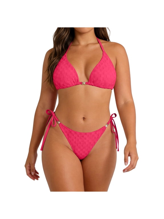 Women Plus Size Bikinis Swimsuits High Cut Drawstring Halter Swimwear Backless Fashion Summer Beach Bathing Suit