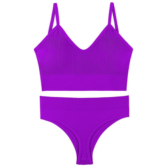 Ohufall Women Seamless Tanks Tops Bra and Panties Sets Underwear Suit Wireless Ribbed Crop Top Bra+ Panty Sets Yoga Sport Bikini Set
