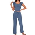 thumbnail image 1 of Ohufall Women's 2 Piece Pajama Sets Fashion Solid Ruffled Sleeve U Neck Cropped Tops and Drawstring Pants Summer Loose Breathable Ribbed Lounge Sets for Women, 1 of 5