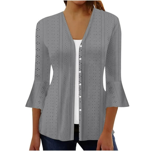 Ohufall Women's 3/4 Sleeve Cardigans Summer Cool Breathable Open Front Cardigan Sweaters Fashion Lightweight Solid Elegant Shrugs for Dresses