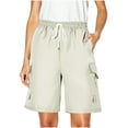thumbnail image 1 of Ohufall Women's Bermuda Shorts Summer Solid Loose Elastic High Waist Drawstring Cargo Shorts Fashionable Casual Multi Pockets Outdoor Camping Hiking Beach Shorts, 1 of 6