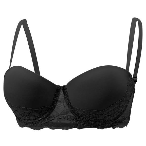Ohufall Women's Bra Lightly Padded Lace Underwire Half Cup Bras Breathable Adjustable Strap Low Cut Push Up Bras