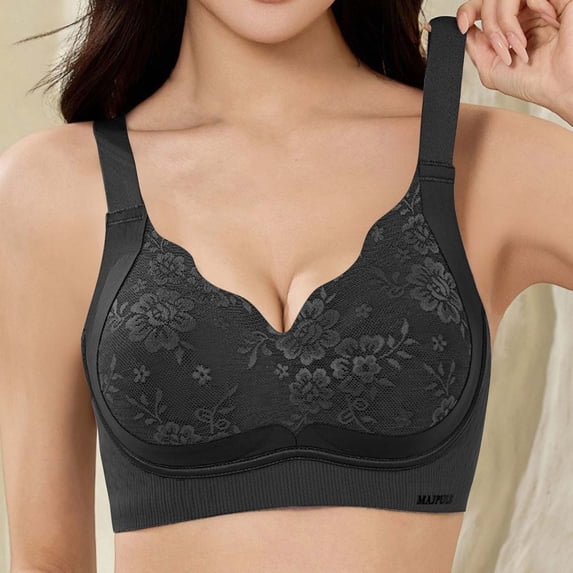 Ohufall Women's Bra Print Wide Strap V Neck Bra Solid Color Fashion Wireless Bras,34A/B/C-42A/B/C