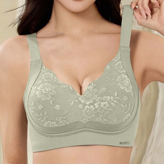 Ohufall Women's Bra Print Wide Strap V Neck Bra Solid Color Fashion Wireless Bras,34A/B/C-42A/B/C