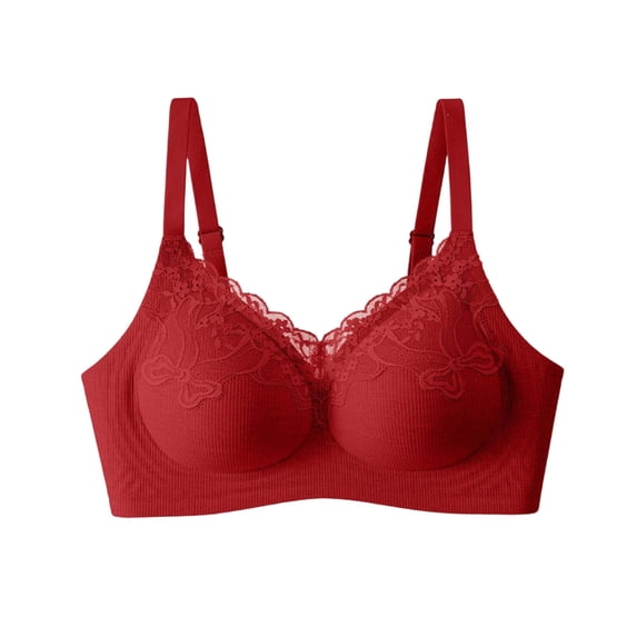 Ohufall Women's Bra V Neck Lace Trim with Fine Strap Bras Wirefree Smooth Cup Everyday Underwear 32A/B/C-38A/B/C