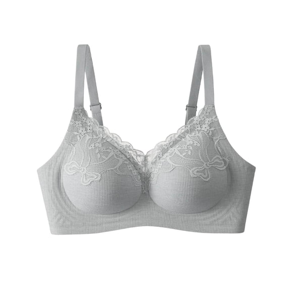 Ohufall Women's Bra V Neck Lace Trim with Fine Strap Bras Wirefree Smooth Cup Everyday Underwear 32A/B/C-38A/B/C