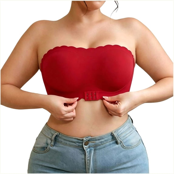 Ohufall Women's Bras Plus Size Strapless Front Closure Bandeau Bra with Open Back Push Up Solid Underwear,38D-50J