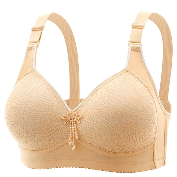 Ohufall Women's Bras Summer Wireless Large-size Bras for Women Thin Solid Color Gathered Everyday Underwear