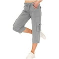 thumbnail image 1 of Ohufall Women's Cargo Capris Solid Casual Drawstring Elastic High Waisted Straight Leg Joggers Lightweight Multi Pockets Outdoor Hiking Capri Pants, 1 of 7