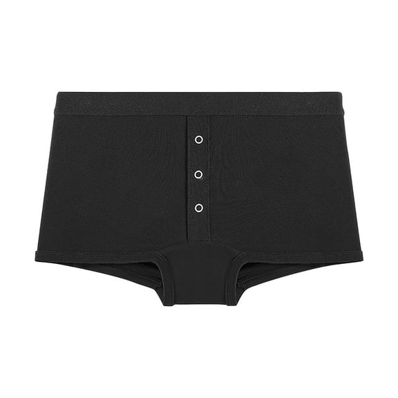 Ohufall Women's Cotton Boyshorts Panties Sexy Breathable Solid Color Button Boxer Briefs Soft Comfy Low Waist Stretchy Full Coverage Underwear