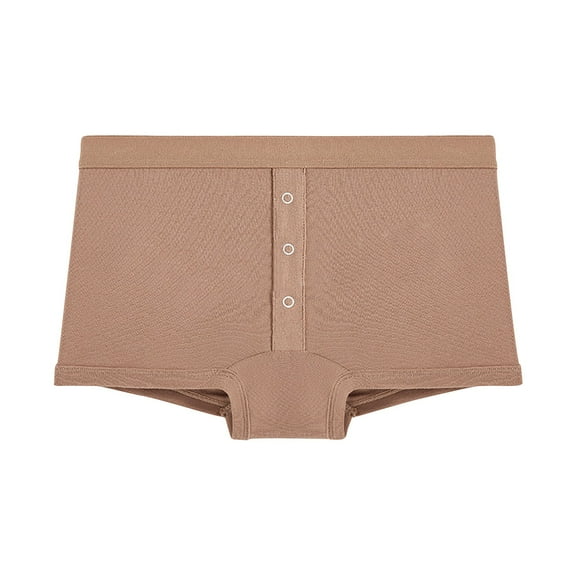 Ohufall Women's Cotton Boyshorts Panties Sexy Breathable Solid Color Button Boxer Briefs Soft Comfy Low Waist Stretchy Full Coverage Underwear