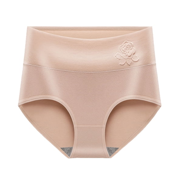 Ohufall Women's Cotton Brief Underwear Stretchy Hip Lift Full Coverage Panties Fashion Solid Color Floral Pattern High Waist Tummy Control Panties
