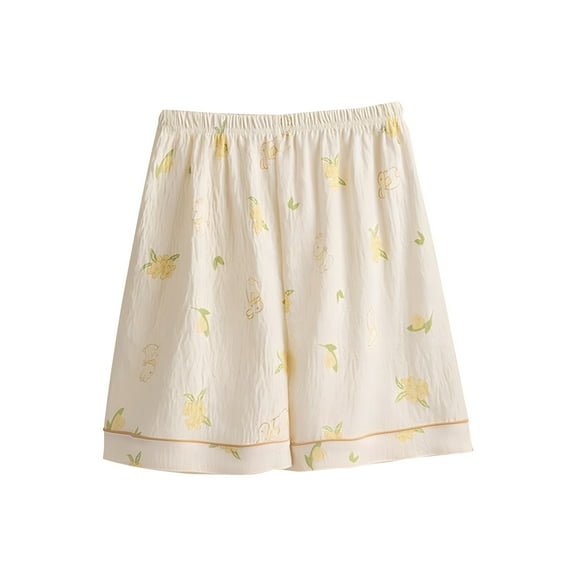 Ohufall Women's Cotton Pajama Shorts Cute Casual Floral Printed Sleep Short Summer Loose Comfy Home Loungewear Lightweight Breathable Pj Bottoms for Women