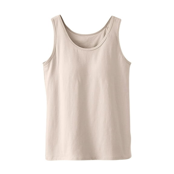 Ohufall Women's Cotton Pajama Tank Tops with Chest Pads Summer Solid Casual Sleeveless Crew Neck Pj Shirt Soft Comfy Home Sleepwear for Women