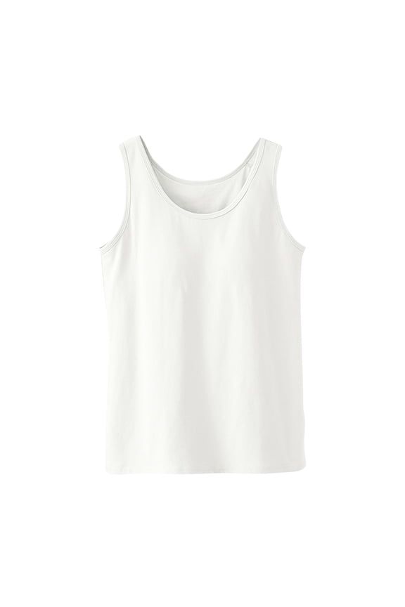 Women's Cotton Pajama Tank Tops with Chest Pads Summer Solid Casual Sleeveless Crew Neck Pj Shirt Soft Comfy Home Sleepwear for Women