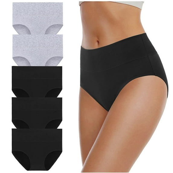 Ohufall Women's Cotton Underwear High Waist Seamless Stretch Briefs Panties Full Coverage Underpants 5 Pack