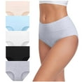 thumbnail image 1 of Ohufall Women's Cotton Underwear High Waist Seamless Stretch Briefs Panties Full Coverage Underpants 5 Pack, 1 of 2