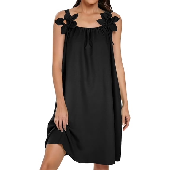 Ohufall Women's Dress Loose Sling Solid Color Knee-Length Dress Casual Vacation Comfort Dress