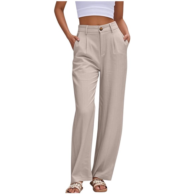 Ohufall Women's Dress Pants Stretch Slim Fit Pockets Straight Leg Pants Fashion Solid Casual High Waist Business Trousers for Women