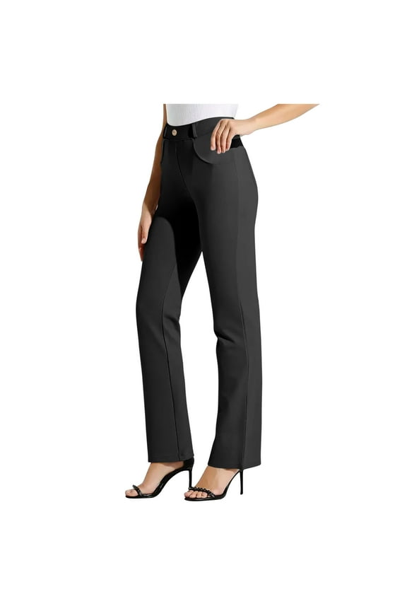 Women's Dress Pants Stretchy Work Slacks Business Casual Straight Leg Pull on Trousers with Pockets