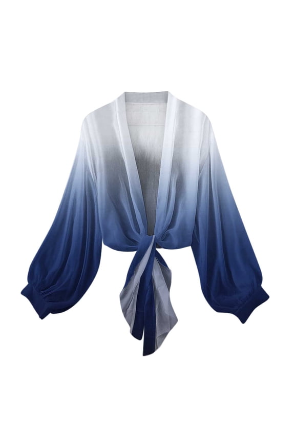 Women's Flowy Chiffon Cardigans Fashion Casual Long Sleeve Bolero Sheer Shrugs Summer Lightweight Breathable Tie Front Cropped Shawl Tops for Women