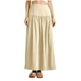 thumbnail image 1 of Ohufall Women's Flowy Maxi Skirts Summer Solid Casual Elastic High Waist Skirt Fashionable Casual Pleated Long Skirts for Women, 1 of 8
