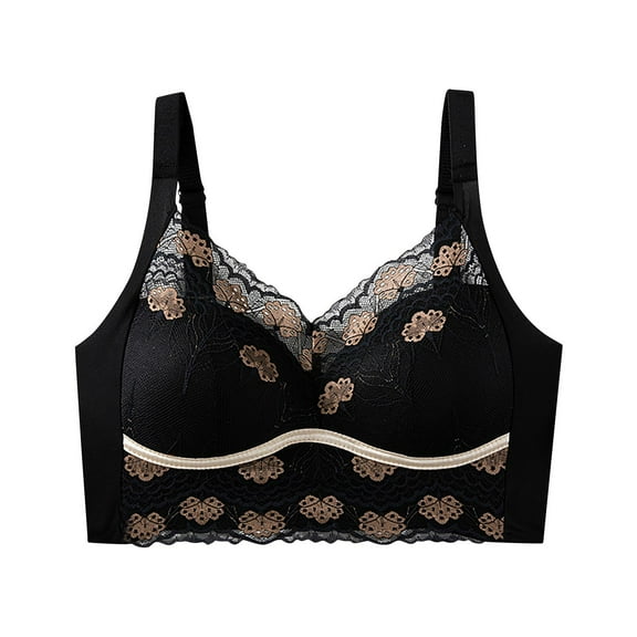 Ohufall Women's Gathering Sports Bras Sexy Solid Lace Printed Wireless Daily Bra Plus Size Comfy Breathable Soft Support Full Coverage Bras for Women
