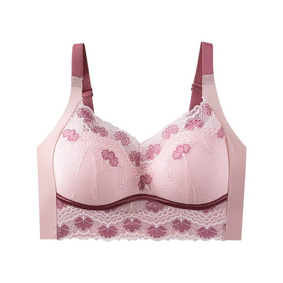 Ohufall Women's Gathering Sports Bras Sexy Solid Lace Printed Wireless Daily Bra Plus Size Comfy Breathable Soft Support Full Coverage Bras for Women