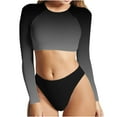 thumbnail image 1 of Ohufall Women's Gradient Swimsuit Rash Guard Long Sleeve Two Piece Swimsuit Crop Top Bikini Bottoms Bathing Suit, 1 of 3