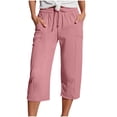 thumbnail image 1 of Ohufall Women's High Waist Capri Pants Summer Solid Loose Fit Pocket Outdoor Beach Capris Fashion Casual Drawstring Elastic Waist Cropped Pants for Women, 1 of 6