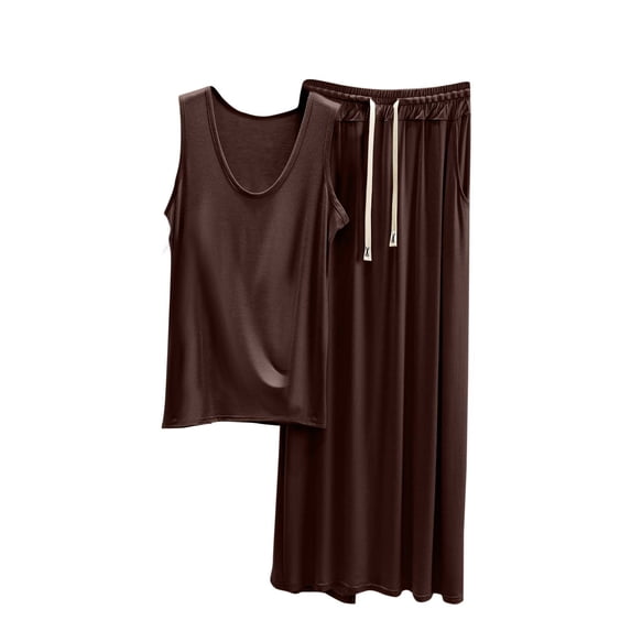 Ohufall Women's Home Lounge Sets Summer Soft Loose Crew Neck Tank Tops and Drawstring Skirts with Pocket 2 Piece Pajama Sets Fashionable Solid Color Modal Sleepwear Nightwear for Women