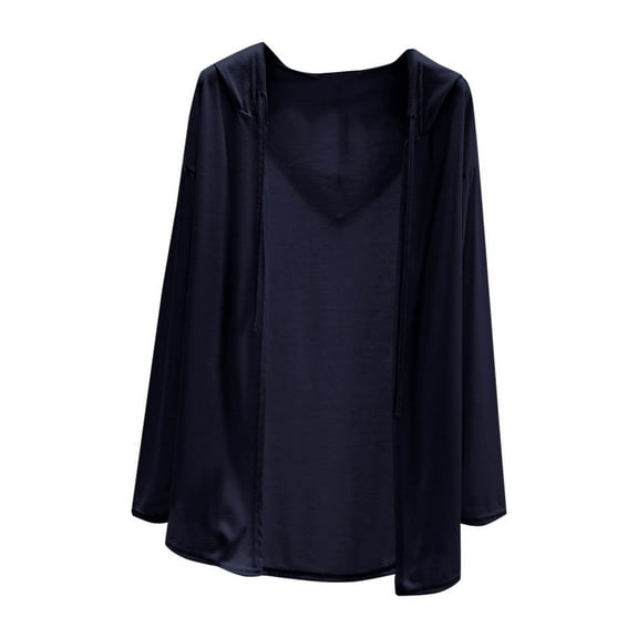 Ohufall Women's Hooded Cardigans Fashion Casual Open Front Bolero Shrug Summer Solid Color Light Breathable Long Sleeve Cardigan Top