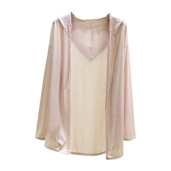 Ohufall Women's Hooded Cardigans Fashion Casual Open Front Bolero Shrug Summer Solid Color Light Breathable Long Sleeve Cardigan Top