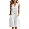 thumbnail image 1 of Ohufall Women's Jumpsuits Sleeveless V Neck Button Short Jumpsuits with Pocket Loose Comfort Summer Casual Jumpsuits, 1 of 8