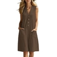 thumbnail image 1 of Ohufall Women's Jumpsuits Sleeveless V Neck Button Short Jumpsuits with Pocket Loose Comfort Summer Casual Jumpsuits, 1 of 8