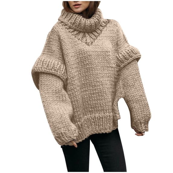 Ohufall Women's Knit Sweater Fall Winter Crew Neck Casual Pullover Solid Color Long Sleeve Warm Tops
