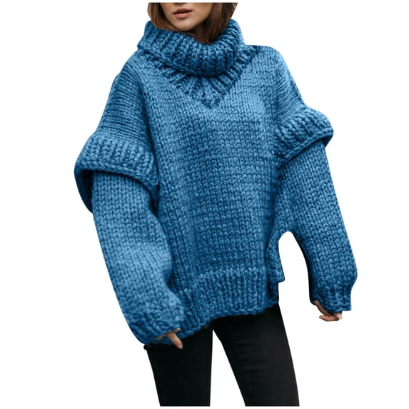Ohufall Women's Knit Sweater Fall Winter Crew Neck Casual Pullover Solid Color Long Sleeve Warm Tops