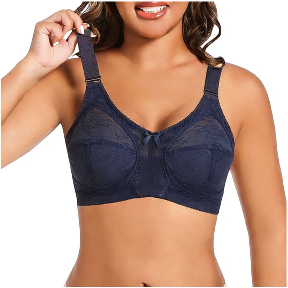 Ohufall Women's Lace Bras Underwire Wide Straps Fashion Backless Bra Thin Breathable Push-Up Support Daily Underwear