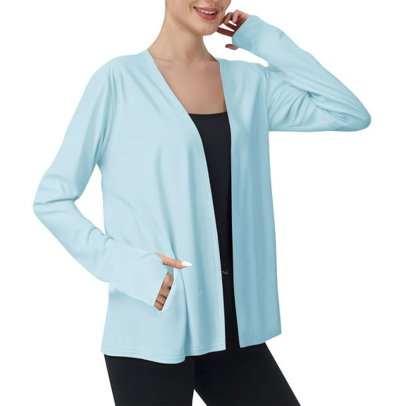 Ohufall Women's Long Sleeve Cardigans with Pockets Summer Casual Open Front Cardigan Blouses Lightweight Solid Bolero Shrugs for Women