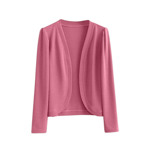 Ohufall Women's Long Sleeve Cropped Cardigans Fashion Casual Open Front Cardigan Tops Plus Size Lightweight Solid Elegant Shrugs for Dresses