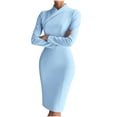 thumbnail image 1 of Ohufall Women's Long Sleeve Dresses for Work Solid Tummy Control Pencil Dresses Knee Length Bodycon Business Dress, 1 of 6