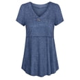 thumbnail image 1 of Ohufall Women's Maternity Nursing Tops Fashion Solid V-neck Breastfeeding Tee Shirts Flowy Double Layer Short Sleeve Pregnancy Shirts for Women, 1 of 6