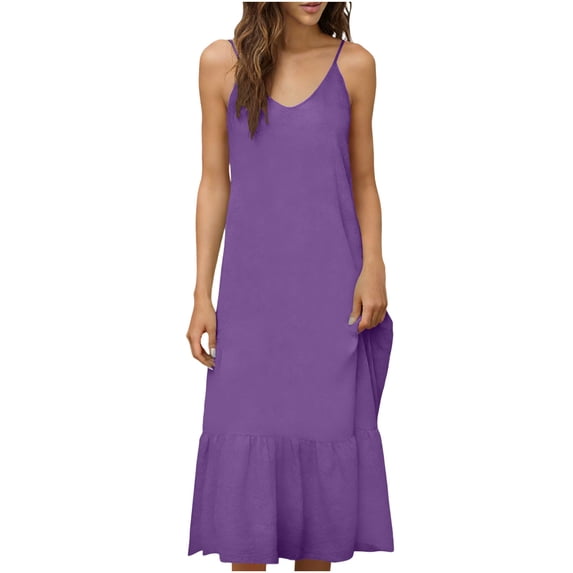 Ohufall Women's Maxi dress Summer Fashion Solid Color Sleeveless Dress Casual Beach Vacation Dress
